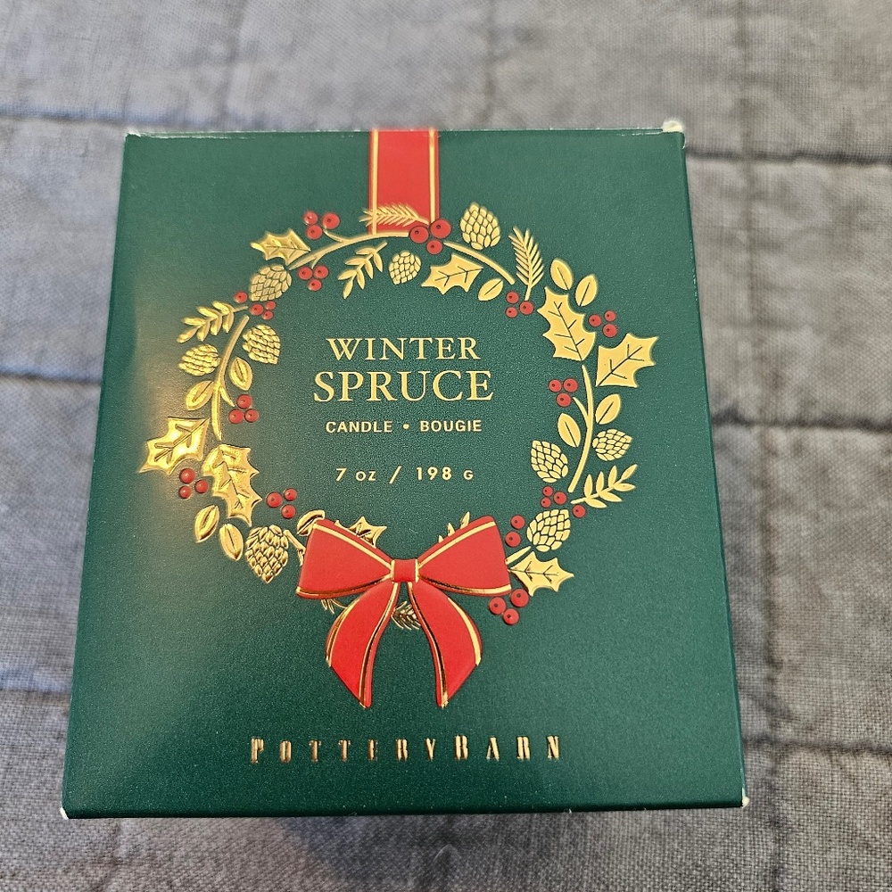 Pottery Barn - Winter Spruce Candle - Green glass